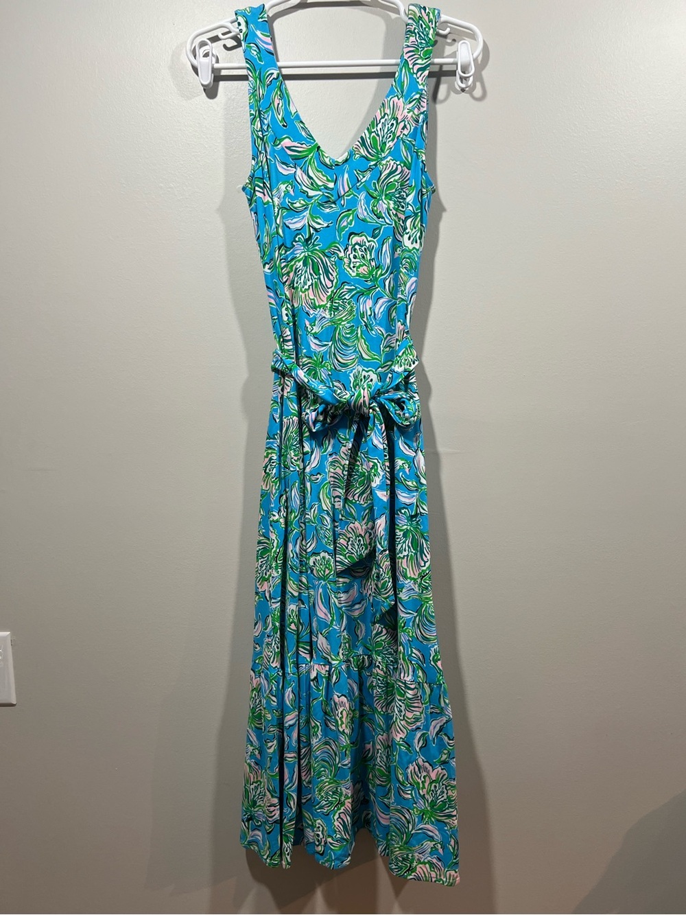 Lilly Pulitzer Madsen Midi Dress in Cumulus Blue Chick Magnet Print XS